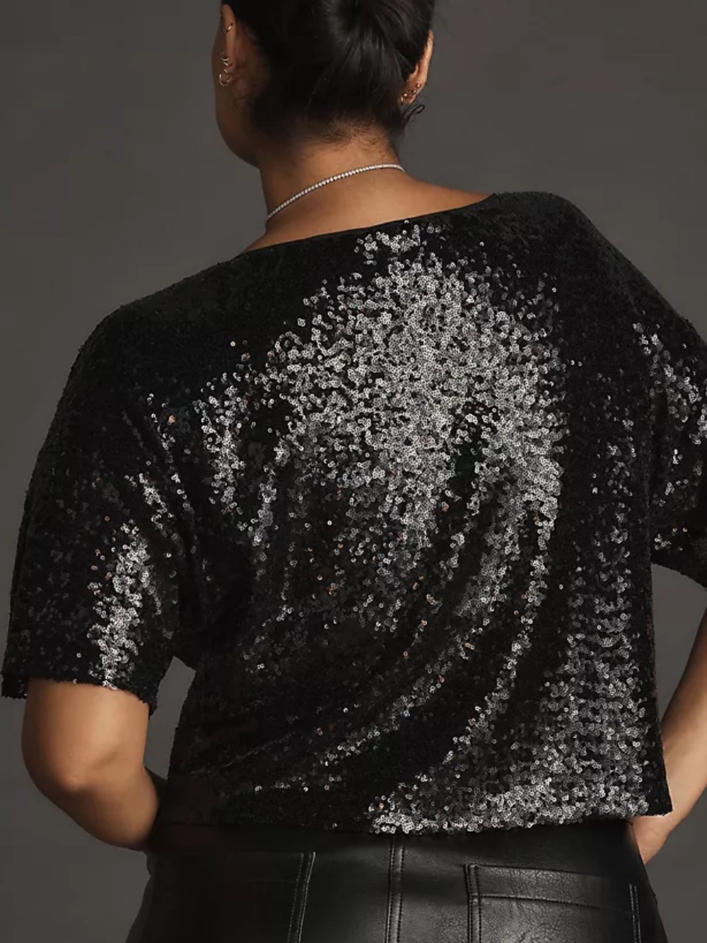 Anthropologie Short Sleeve Sequin Cropped Blouse - Picture 2 of 7